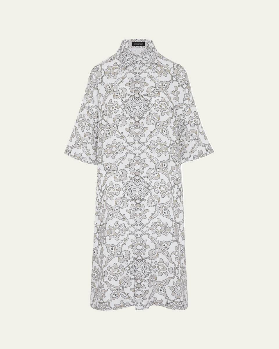 Wide A-line Short Sleeve Shirt Dress with Collar